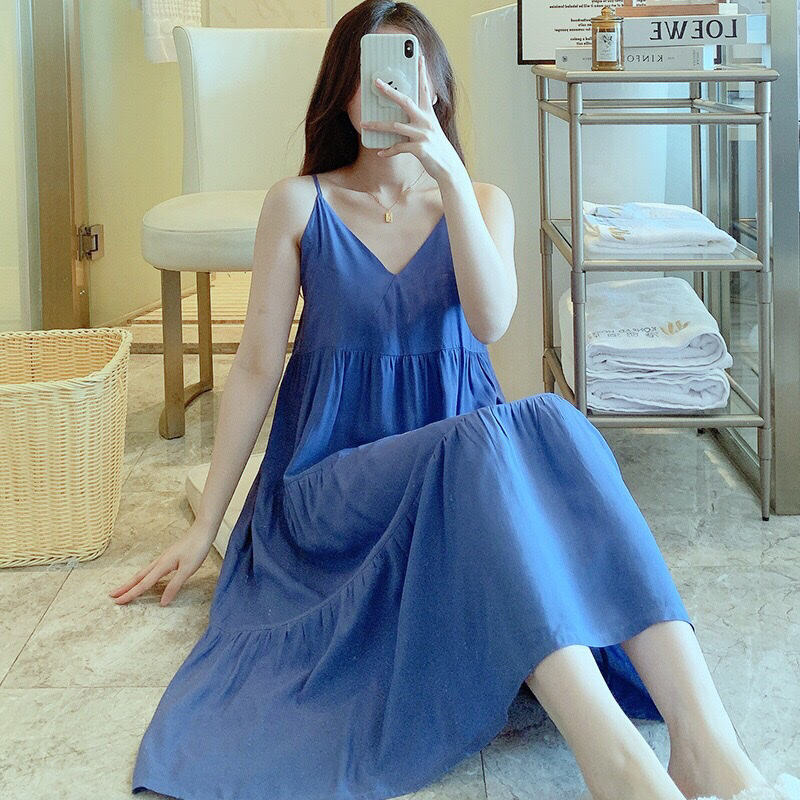 Váy Mặc Nhà - váy Ngủ ( váy 2 dây - 4 Tầng  ) chất liệu Lanh Lụa- mềm - mát
