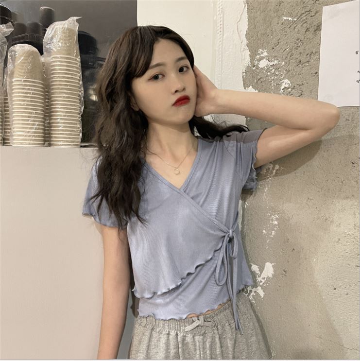 Áo đắp chéo cột nơ ngang eo