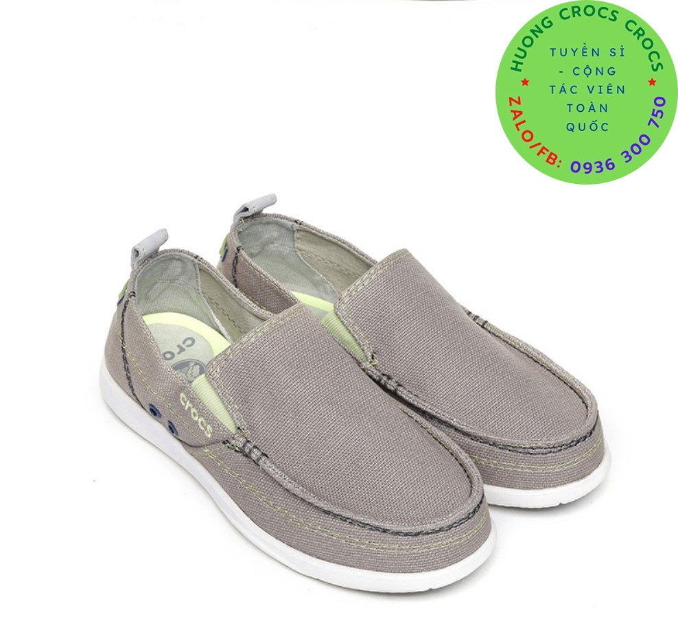 GIÀY VẢI CROCS WALU ACCENT MEN SLIP ON CHO NAM MÀU GHI XANH