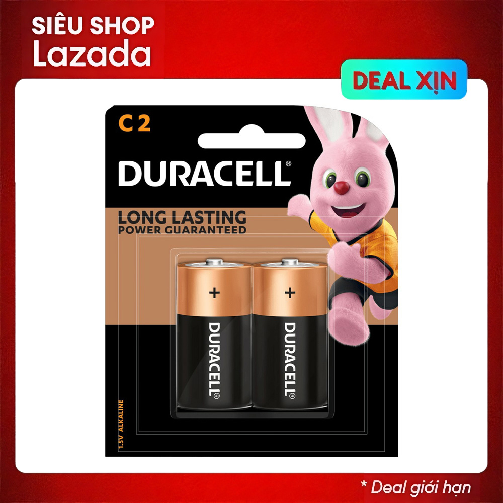 Vỉ 2 viên pin trung C Alkaline Duracell chính hãng