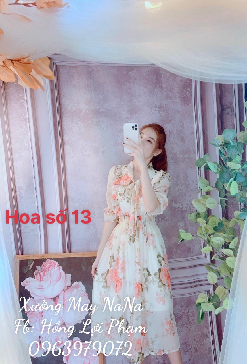 Đầm hoa nhí cột nơ tiểu thư  -video+hình thật