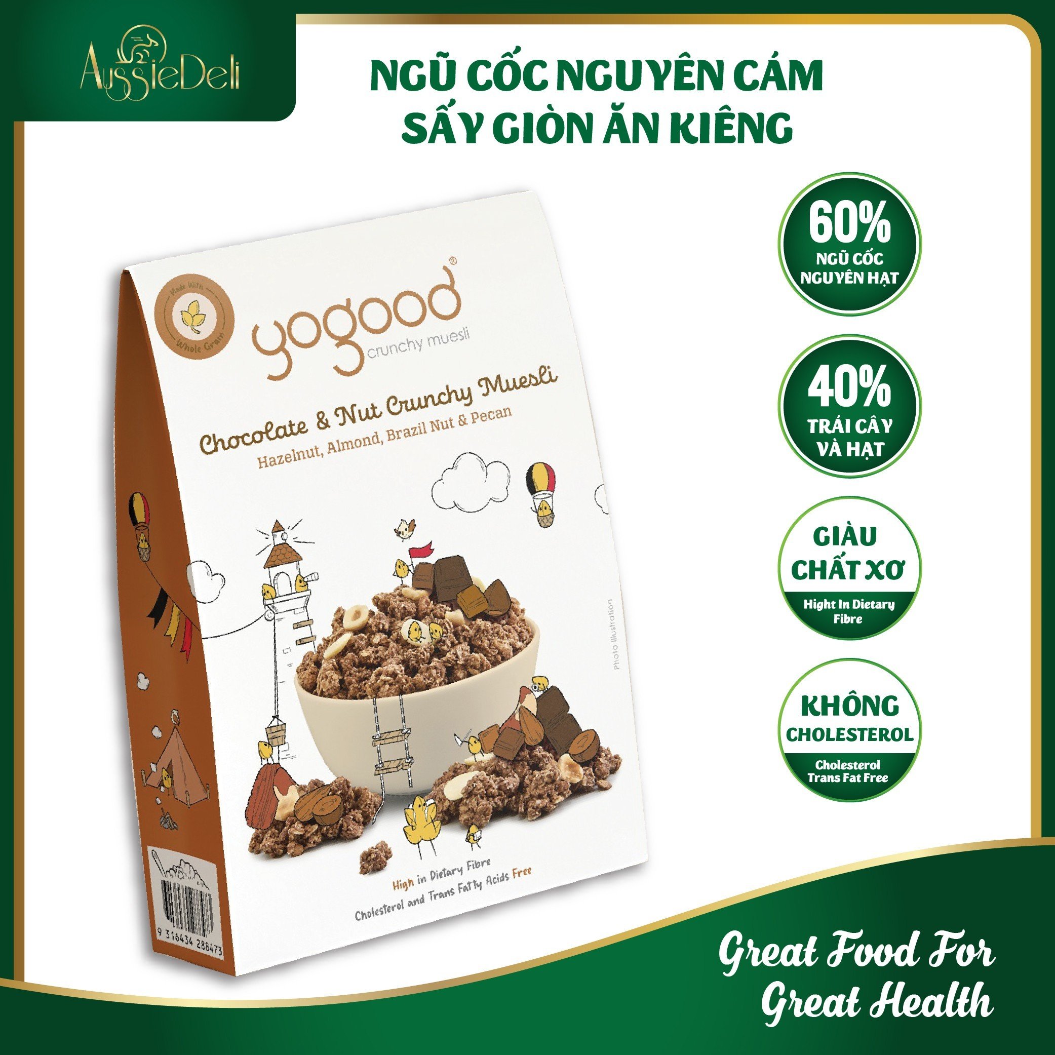 [Date 8/9/24] Hộp 350gr - Ngũ Cốc Ăn Sáng Đa Dạng Hạt Sấy & Socola Giòn Dinh Dưỡng - YOGOOD - Nhập Khẩu Từ Đức