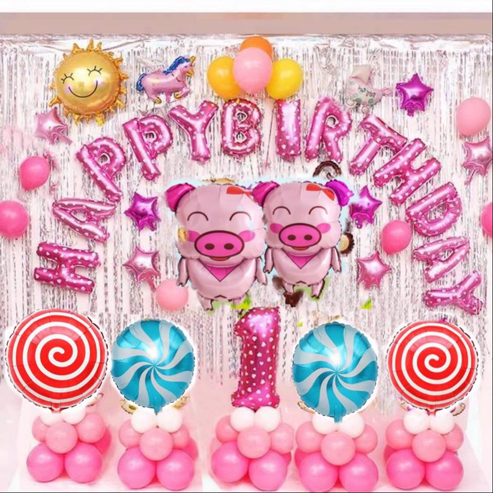 Bộ Bóng Bay Trang Trí Sinh Nhật Cho Bé Đủ Phụ Kiện Như Hình