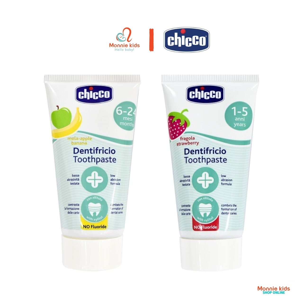Kem đánh răng cho bé nuốt được CHICCO 6m+, kem đánh răng trẻ em 50ml