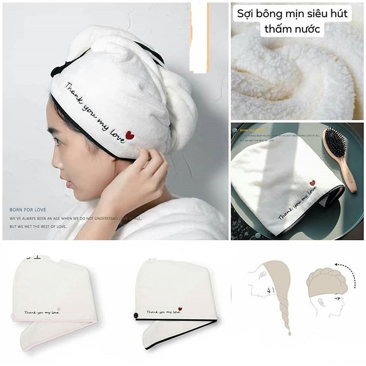 khăn quấn ủ tóc mau khô