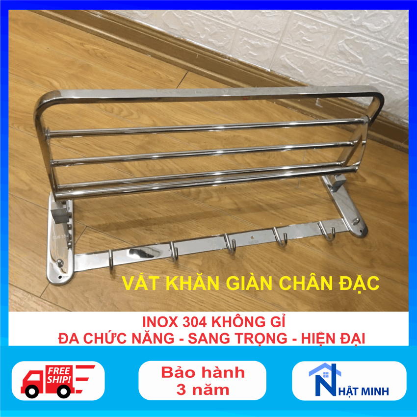 Vắt Khăn Nhà Tắm chân đặc hàng dày , Vắt Khăn Giàn Inox 304 Chân đặc đa năng gập lên được