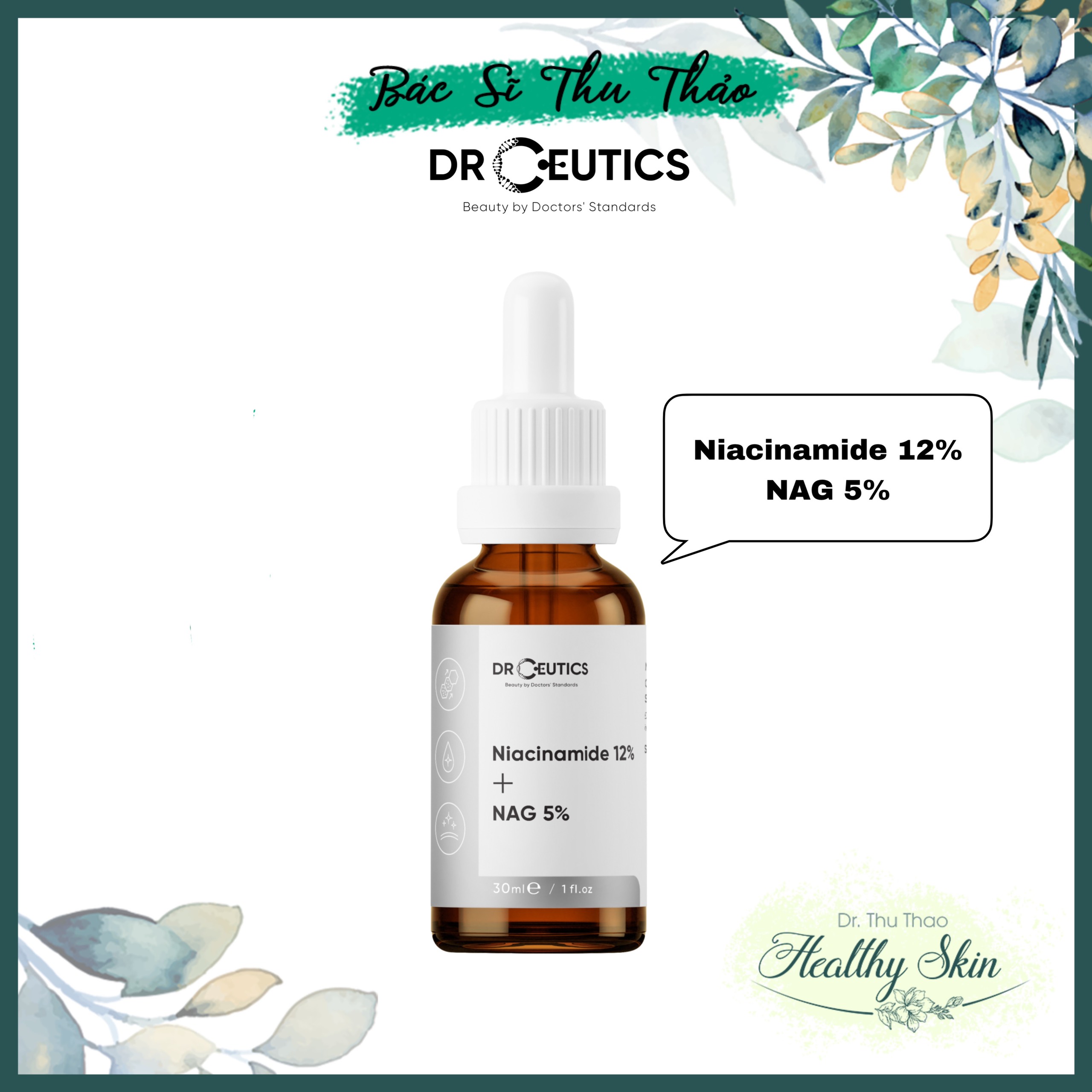 Serum hỗ trợ giảm thâm sáng da b3 niacinamide 12% drceutics 30ml