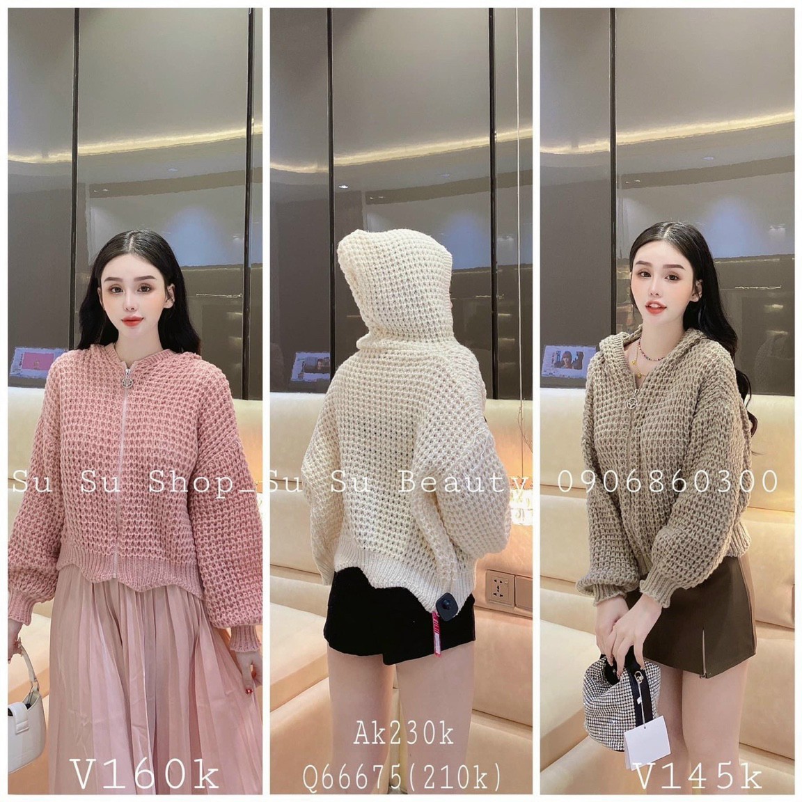 Áo khoác len lỗ có nón hàng qc cao cấp