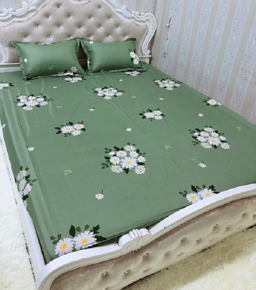 (FreeShip MAX) Set Ga Gối Cotton ( 1 ga bọc và 2 áo gối nằm) Mẫu Chùm Cúc Nhí