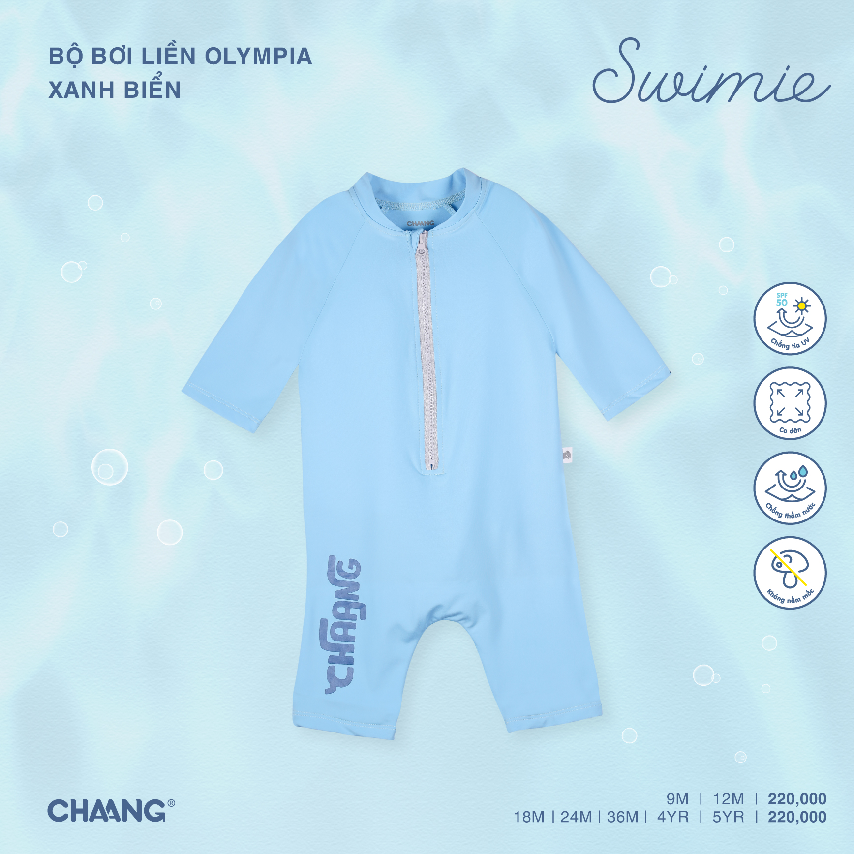 Bộ bơi liền khóa trước bé trai Olympia Chaang