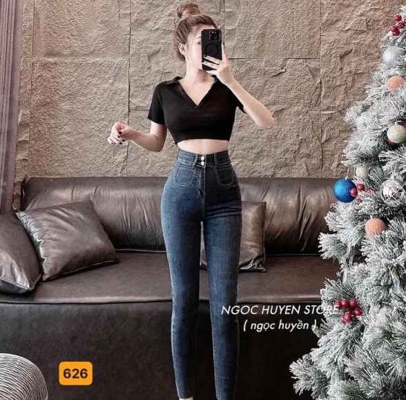 [Hoàn Tiền 15%] Quần jean nữ đen trơn cao cấp - quần jean nữ ống ôm lưng cao chất liệu denim- xịn xò không nhăn ,không phai màu , quần co giãn tốt , tôn dáng , hàng chuẩn form (full tem mác ) DIỂM NHI SHOP AZX52