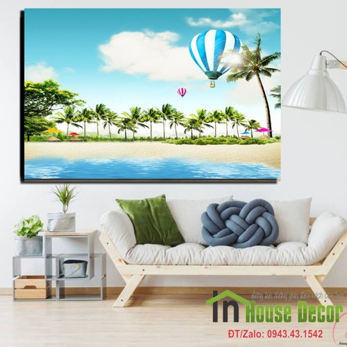 Tranh 3D dán tường, trang trí tường bãi biển hàng dừa - MS510