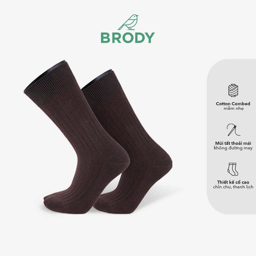 Tất nam cổ cao BRODY Nâu Hạt Dẻ cotton combed dệt kim Thời trang nam Công
