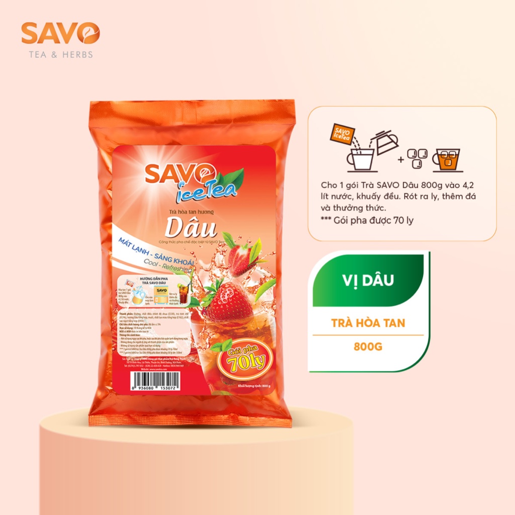 Trà Dâu Hòa Tan SAVO (Strawberry Icetea) - Túi 800g