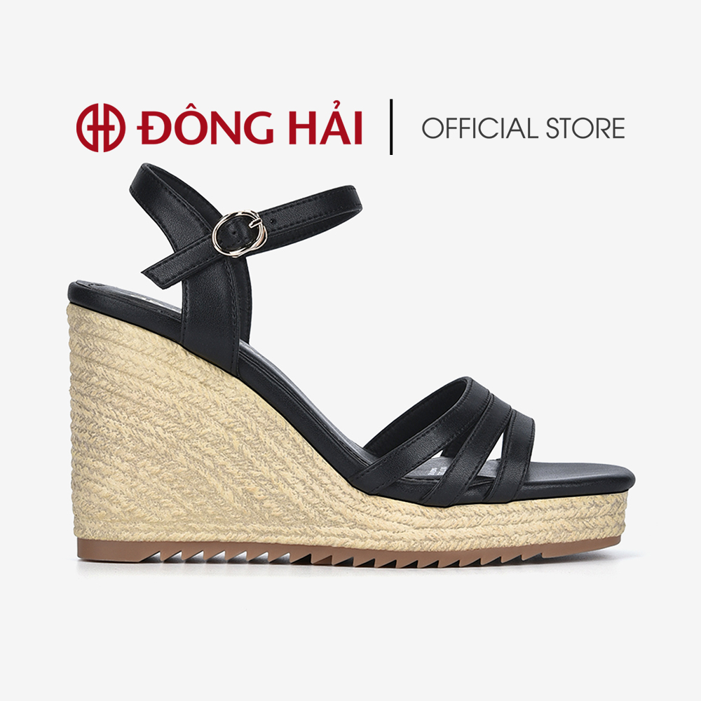 Giày sandal đông hải đế xuồng quai ngang dây mảnh đế cói 12cm - s81o1