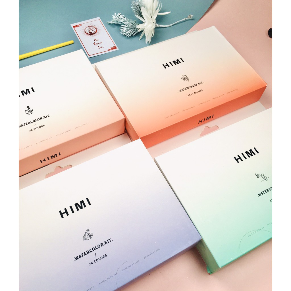 Set màu nước Himi dạng pan nén ( tặng kèm sổ , tẩy , bút chì , cọ nước )