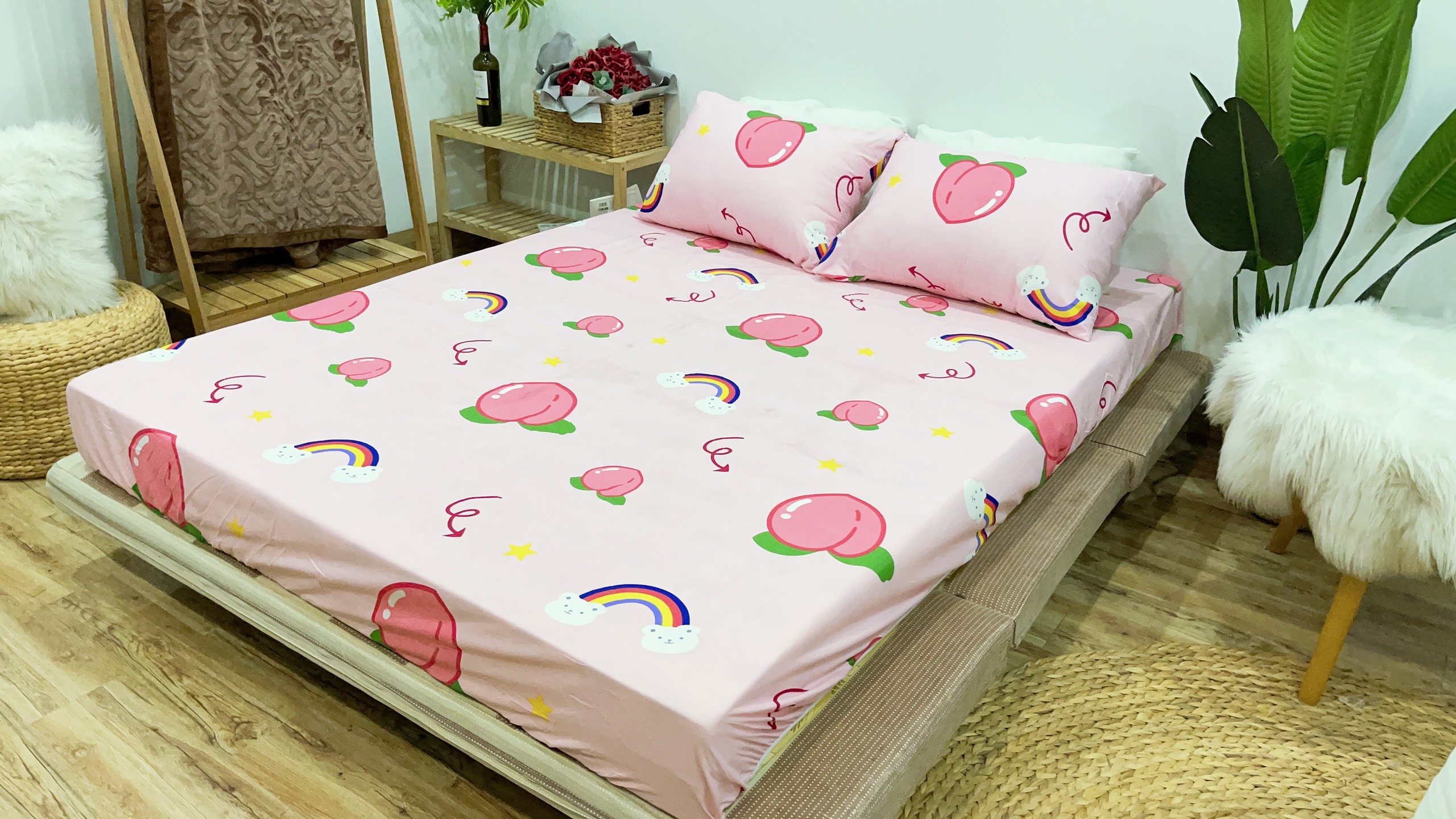 Set Ga Gối Mẫu Đào Hồng P60