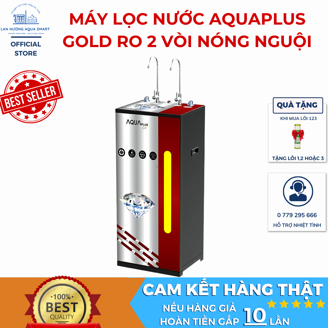 Máy Lọc Nước Aqua Plus Gold RO 2 Vòi Nóng Nguội Loại Bỏ Vi Khuẩn Và Tạp