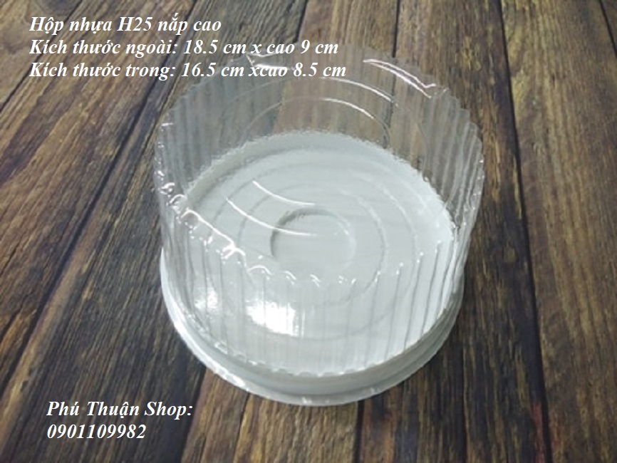 BỘ 50 HỘP NHỰA TRÒN ĐỰNG BÁNH ĐẾ TRẮNG NẮP CAO 16.5 CM X CAO 8,5 CM - H25 CAO