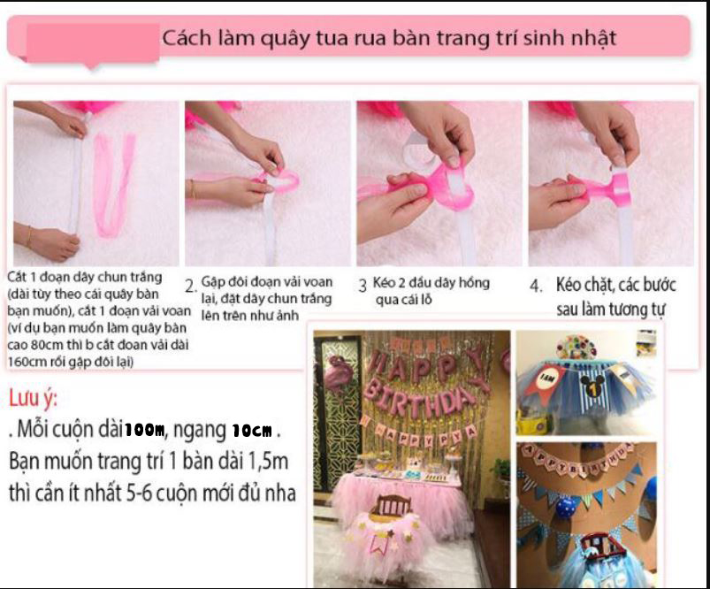 Rèm quây bàn sinh nhật màu trắng tím RQSN14