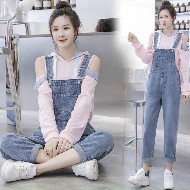 [3 SIZE 40-60KG TÙY CHIỀU CAO] YẾM QUẦN DÀI MÀU XANH CHẤT JEAN  MỀM THỜI TRANG ĐI CHƠI ĐI LÀM