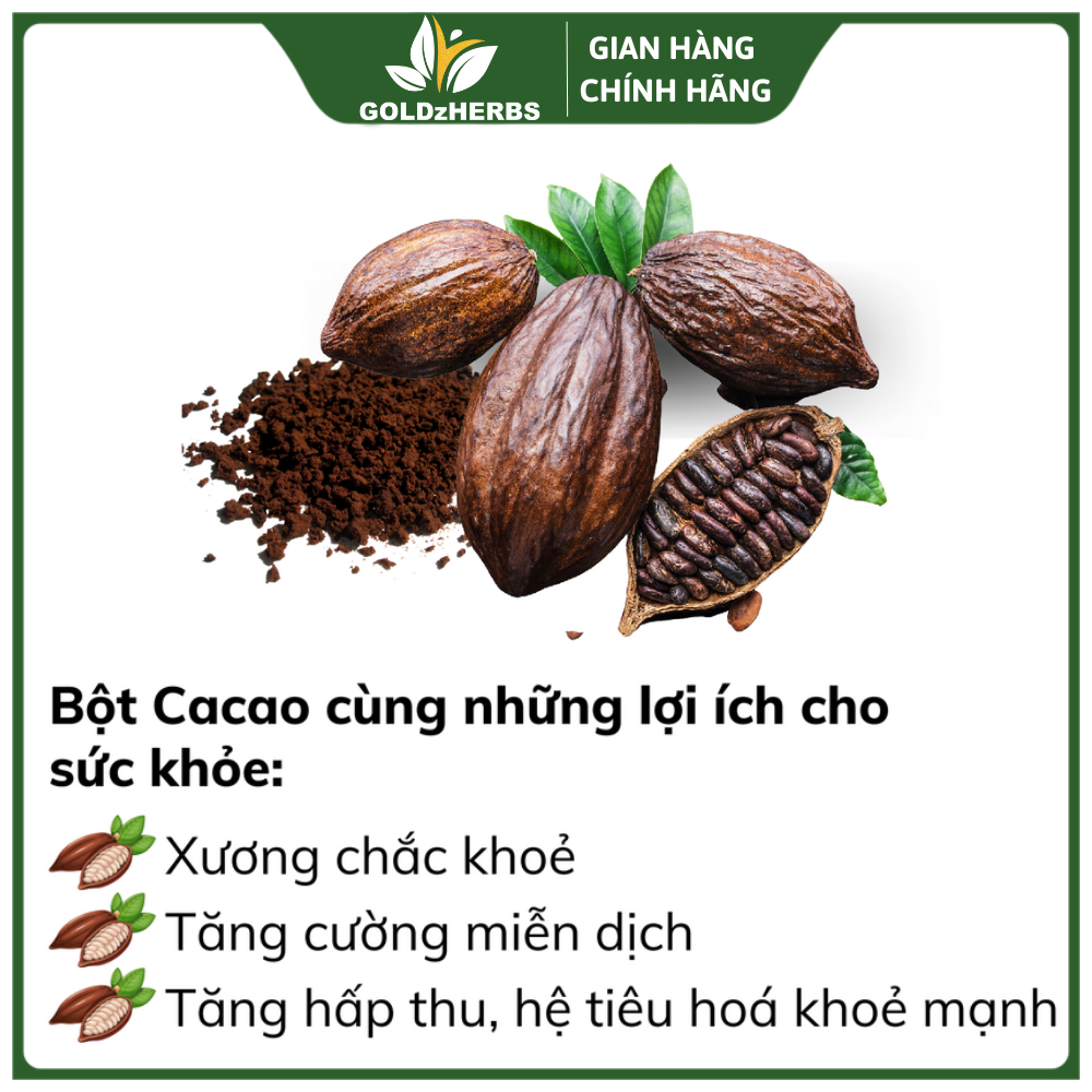 Bột cacao nguyên chất GoldzHerbs – 100% từ ca cao tự nhiên – Túi 500g
