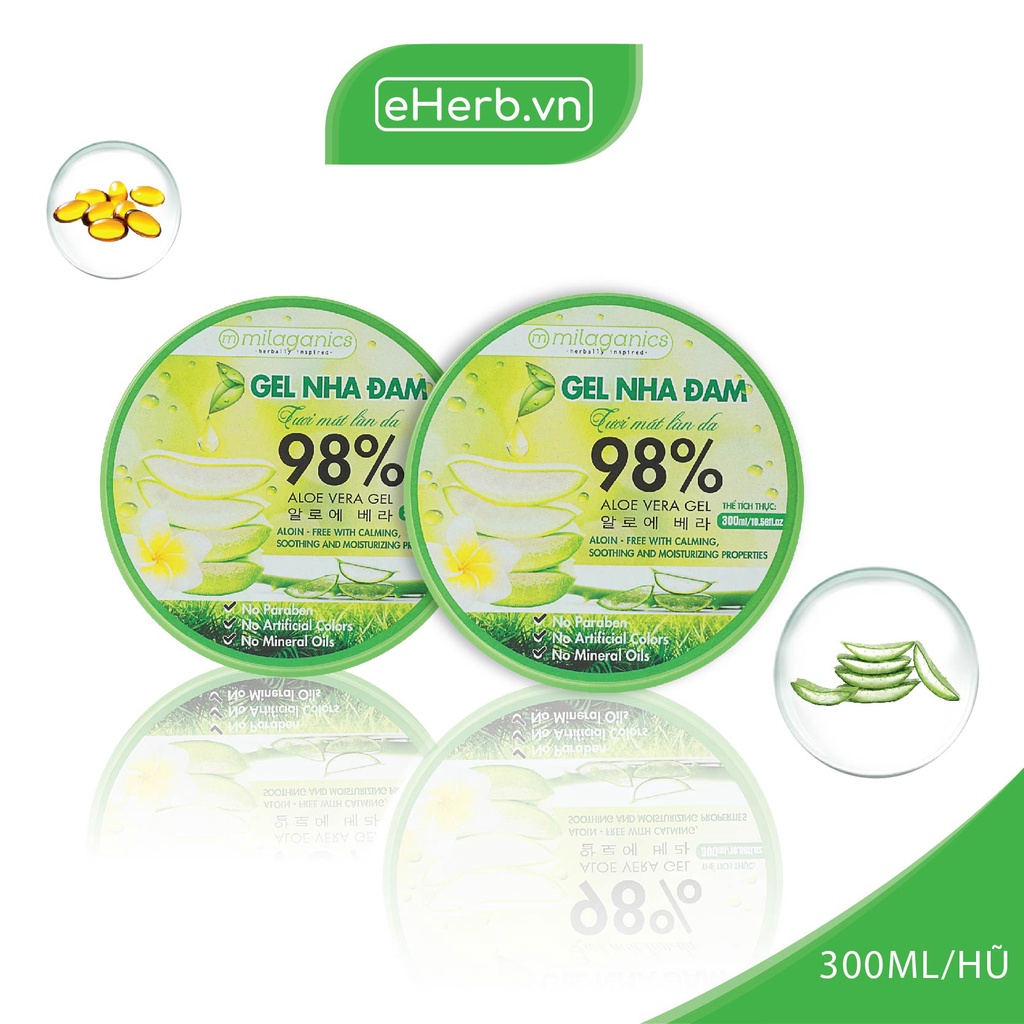 Gel nha đam dưỡng ẩm & làm mềm da - gel lô hội 98% aloe vera gel milaganics 300ml