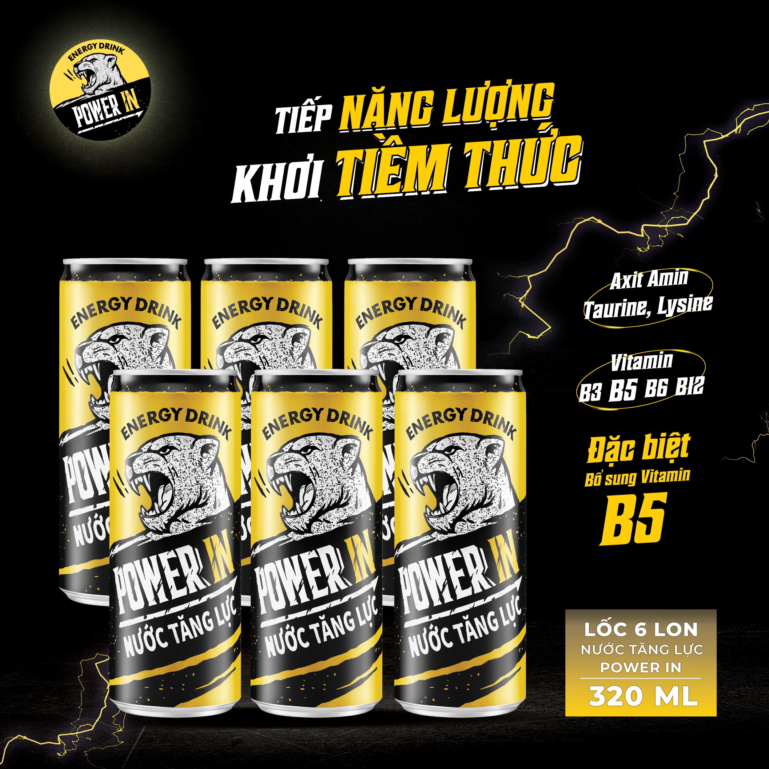 Lốc 6 lon Nước Tăng Lực – POWER IN (320ml)