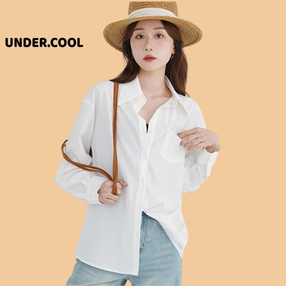 Áo Sơ Mi nữ basic trắng đen xanh cốm be UNDERCOOL Chất Lụa Hàn Form Rộng Dài Tay Vintage đi học đi làm