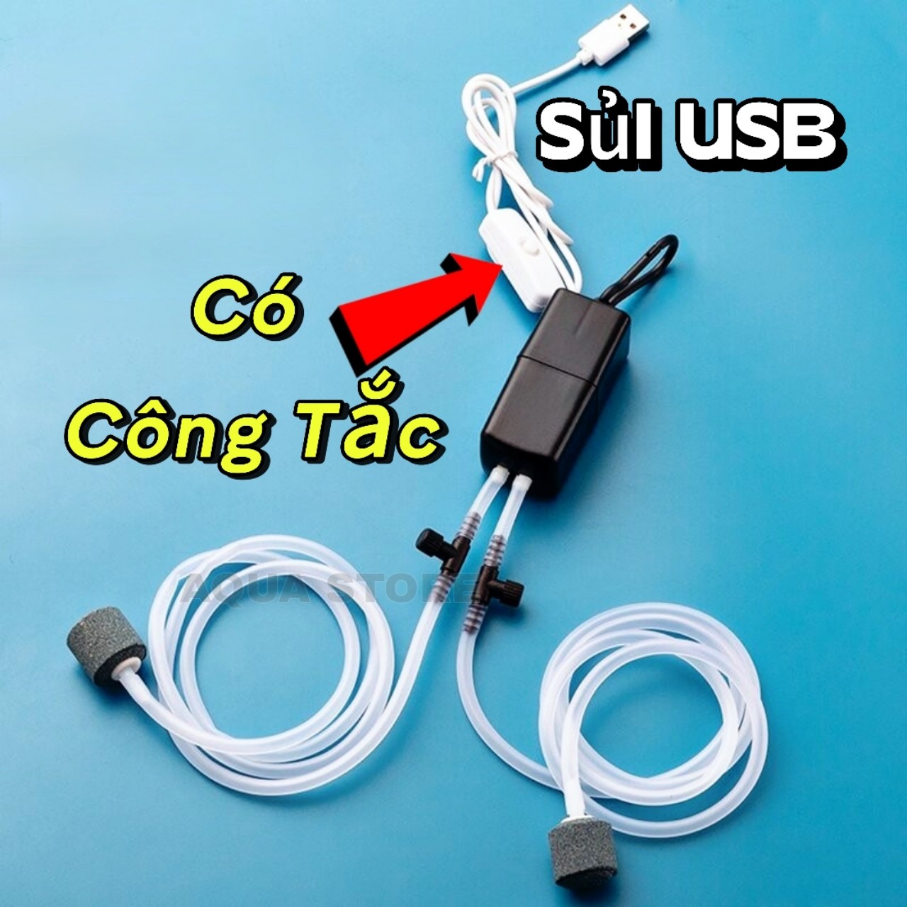 Máy Sủi Oxy 2 Vòi Cổng Usb dùng cho bể cá cảnh