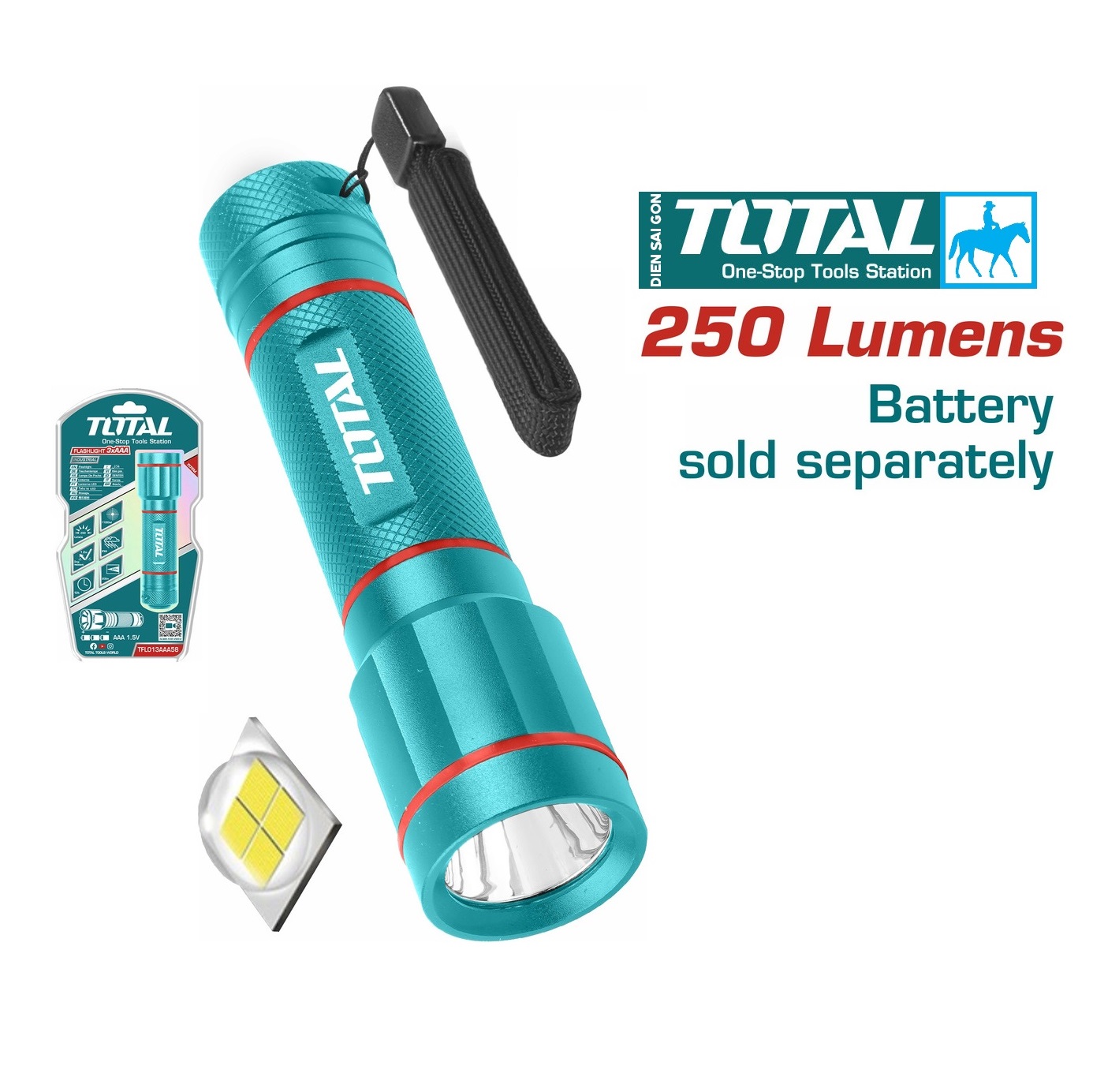 Đèn pin 3w led 250lm chiếu xa 160 mét 76gr ipx4 total tfl013aaa1 tfl013aaa58