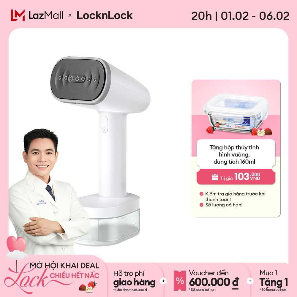 ENI223WHT - Bàn là hơi nước cầm tay Lock&Lock - Làm nóng nhanh 30s - Mặt là sứ an toàn - 2 đầu chải đi kèm - Chức năng tự làm sạch - Có thể khóa hơi an toàn - Công suất 1600W - Dung tích 250ml - Hàng chính hãng bảo hành 2 năm