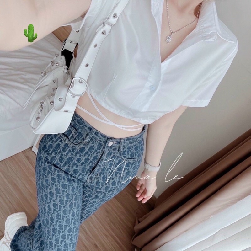Áo Sơ Mi Tay CropTop Cột Dây Eo - BT Fahion