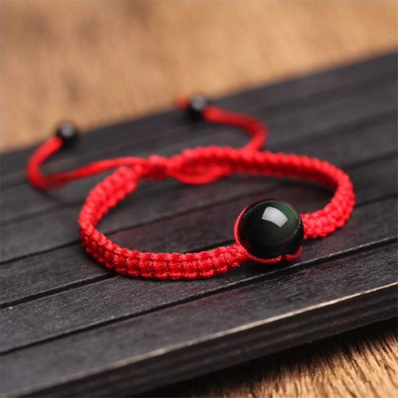 Vòng Tay May Mắn Hạt Đá Phong Thủy Đá Núi Lửa Obsidian - Đỏ