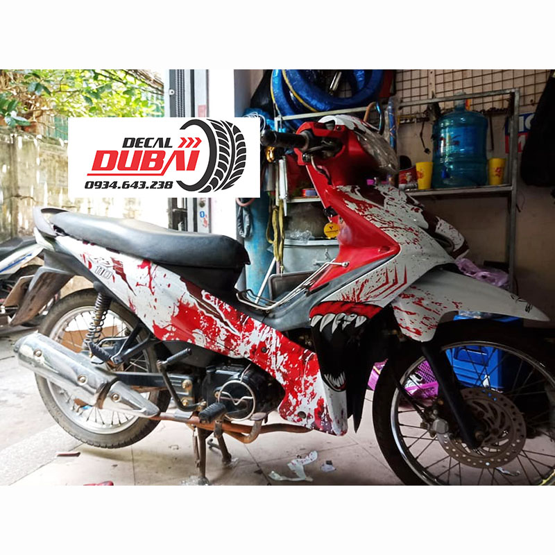 Tem Trùm Wave S110 Cá Mập Đỏ Trắng Rỉ Sét