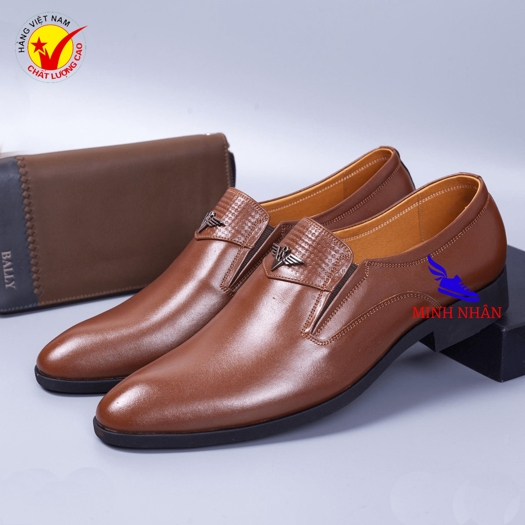 Giày lười da bò Giày Công Sở nam Đẹp Thời trang Cao cấp Kinh doanh Doanh nhân Hàng Hiệu Giá rẻ Da Bò L-3 màu nâu