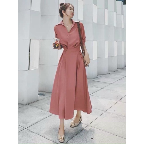 ĐẦM SƠ MI, NÚT EO (có ảnh thật) MS43