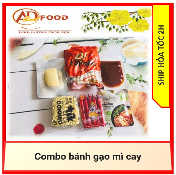 Ombo bánh gạo mì cay (500g bánh gạo, mì chinnoo, sốt, kim chi, xúc xích, phô mai mozarrela)
