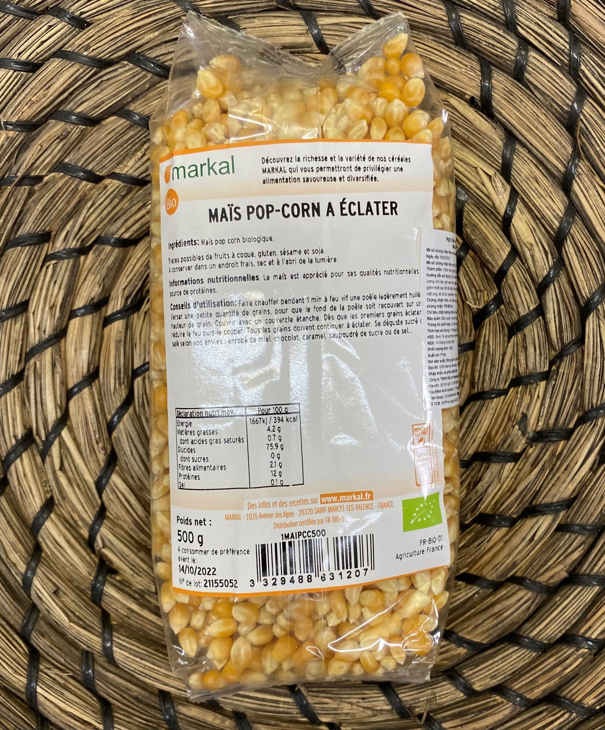 Ngô (bắp) nổ bỏng hữu cơ Markal 500g