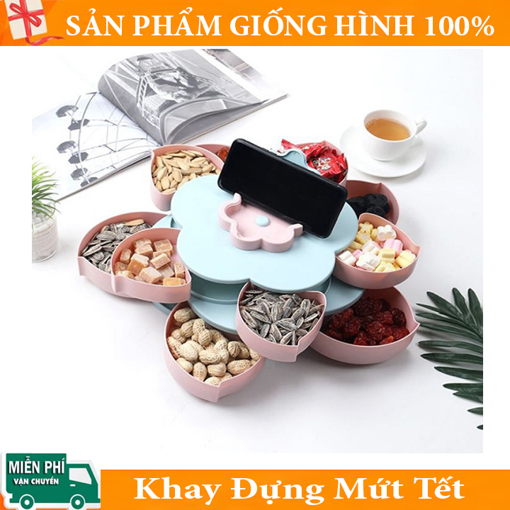 { Có Quà Tặng } Khay Mứt Tết - 2 Tầng 10 Cánh Hoa, Khay Đựng Bánh Kẹo Tết, Hộp Đựng Bánh Kẹo, Hộp Đựng Mứt Tết 2 Tầng, Khay Đựng Bánh Kẹo Ngày Tết 2024 Cấp Sang Trọng Tinh Tế