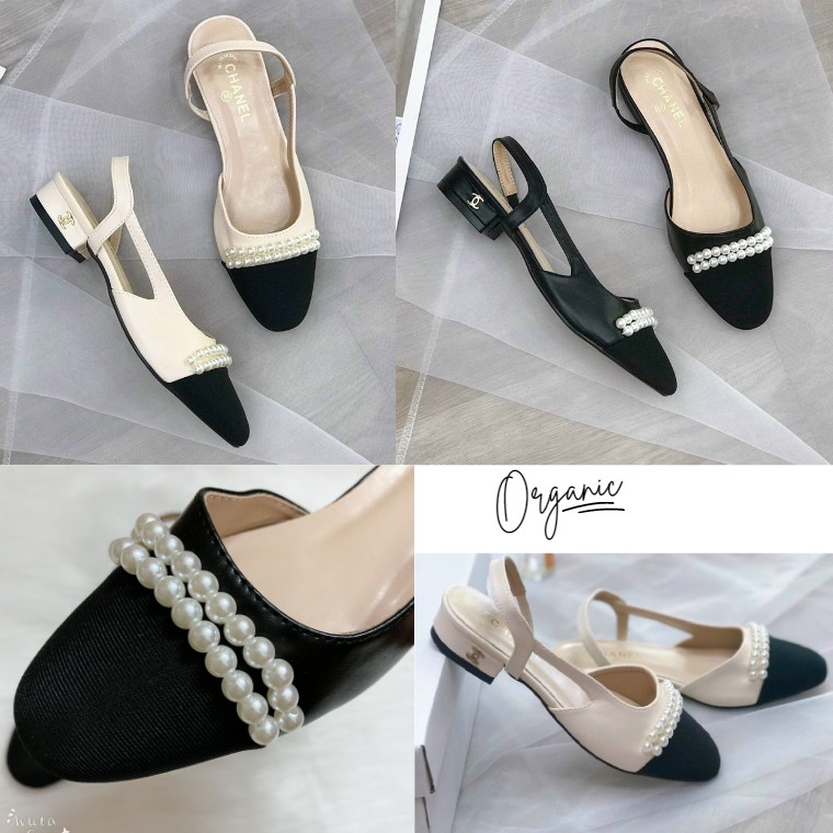 Giày búp bê hở gót 2p đính ngọc phong cách tiểu thư