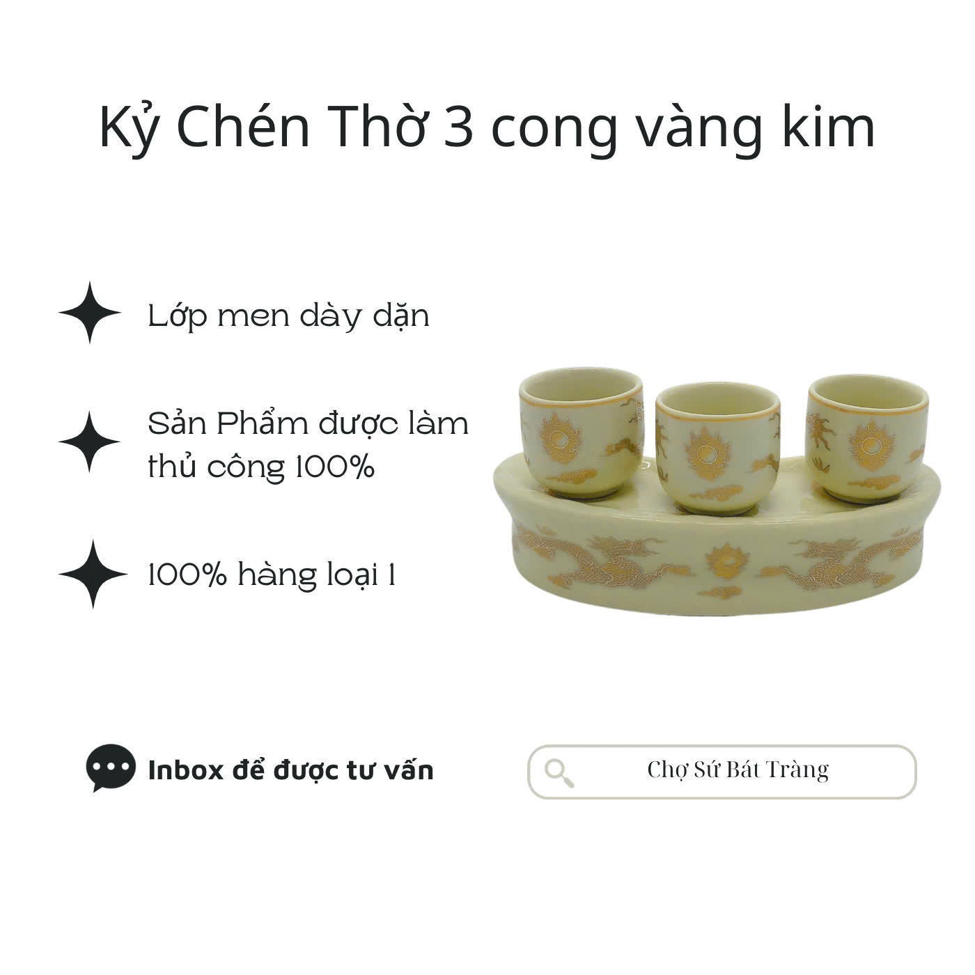 Golden Enamel Worship Cup Set - Bat Trang Porcelain Market 24cm - 29cm Long