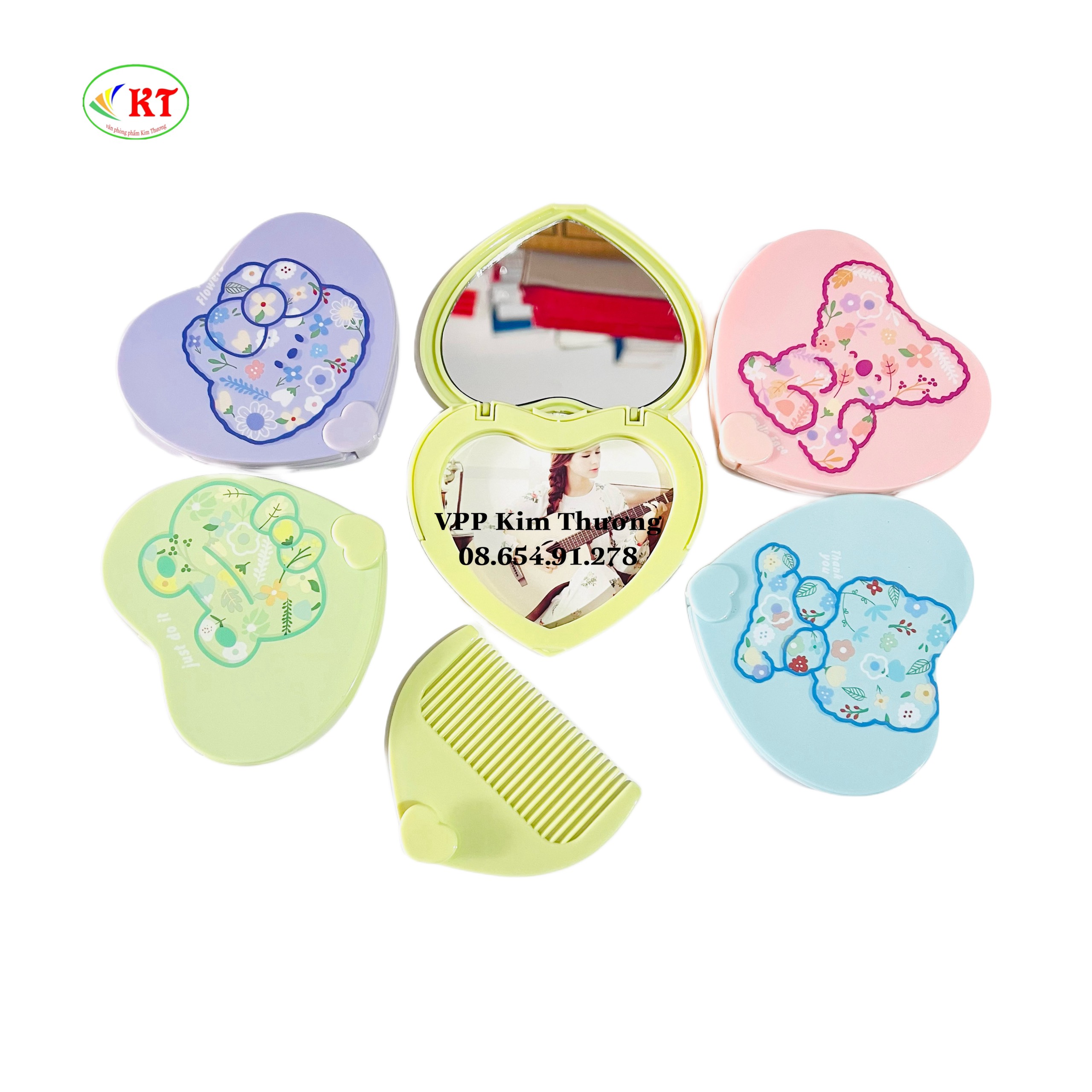 Gương  mini kèm lược đủ hình ( giao màu ngẫu nhiên)