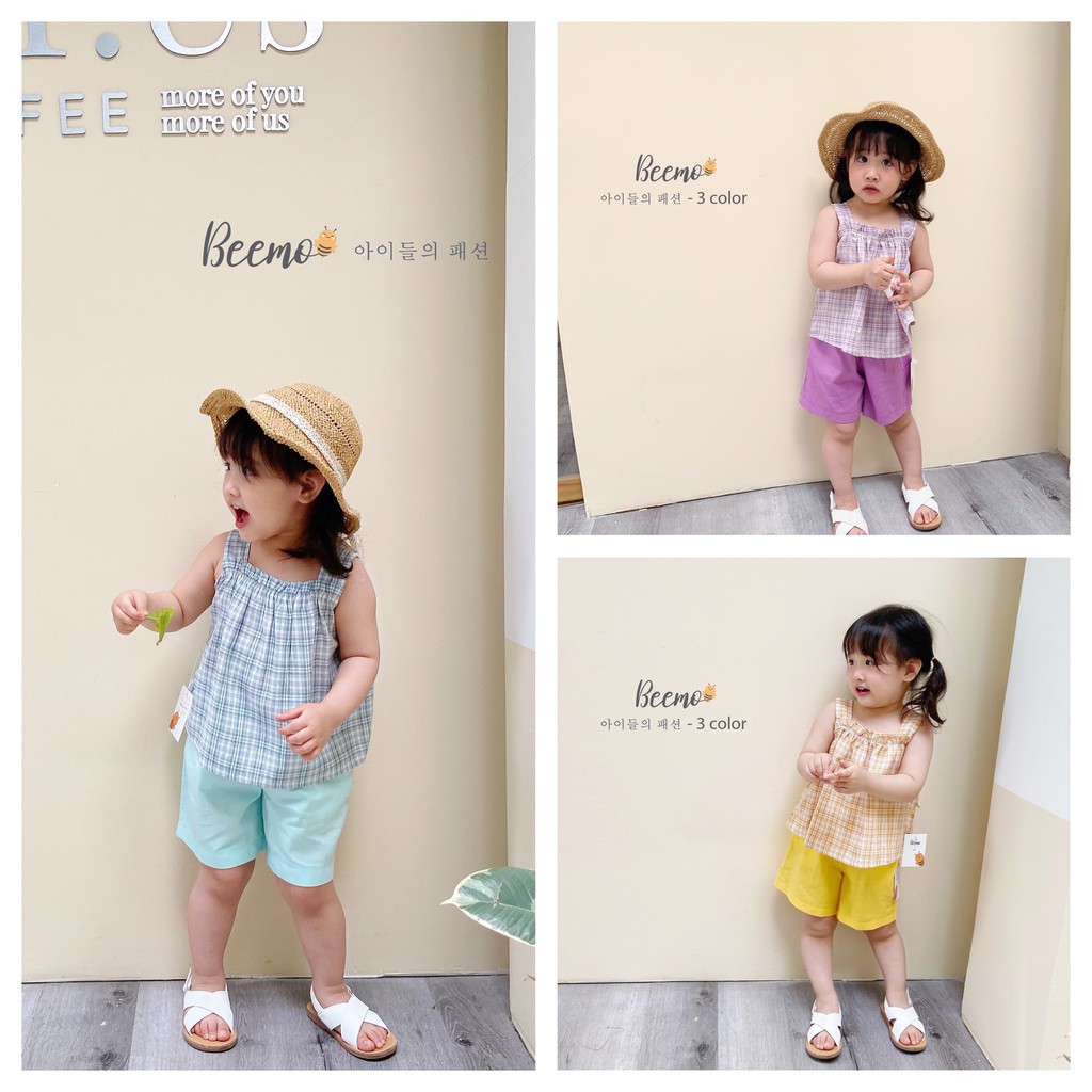Bộ thô kẻ 2 dây cho bé gái BEEMO TBKS126