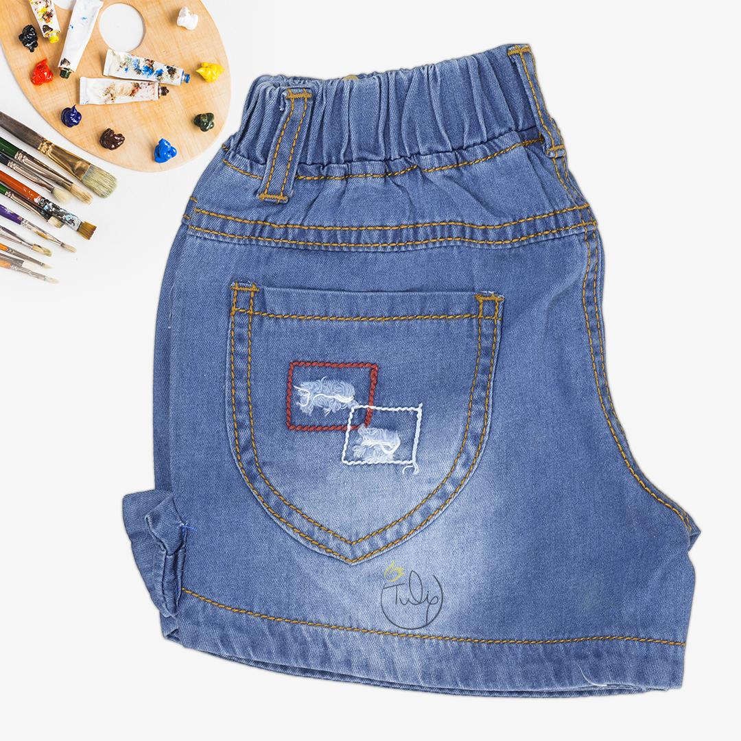 Quần short jean thêu hoa cho bé gái