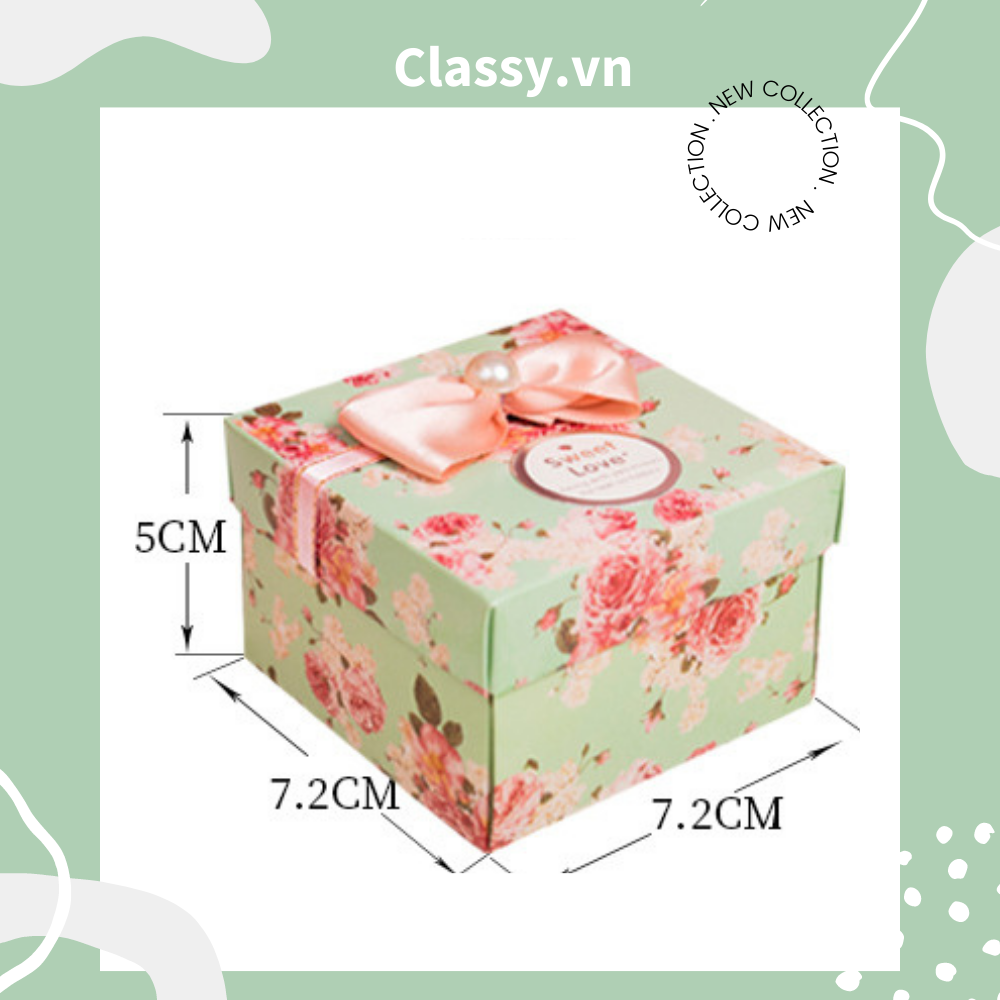Classy Hộp giấy mini 5 cm tự gấp hình hộp vuông, gắn ruy băng; in họa tiết sang trọng