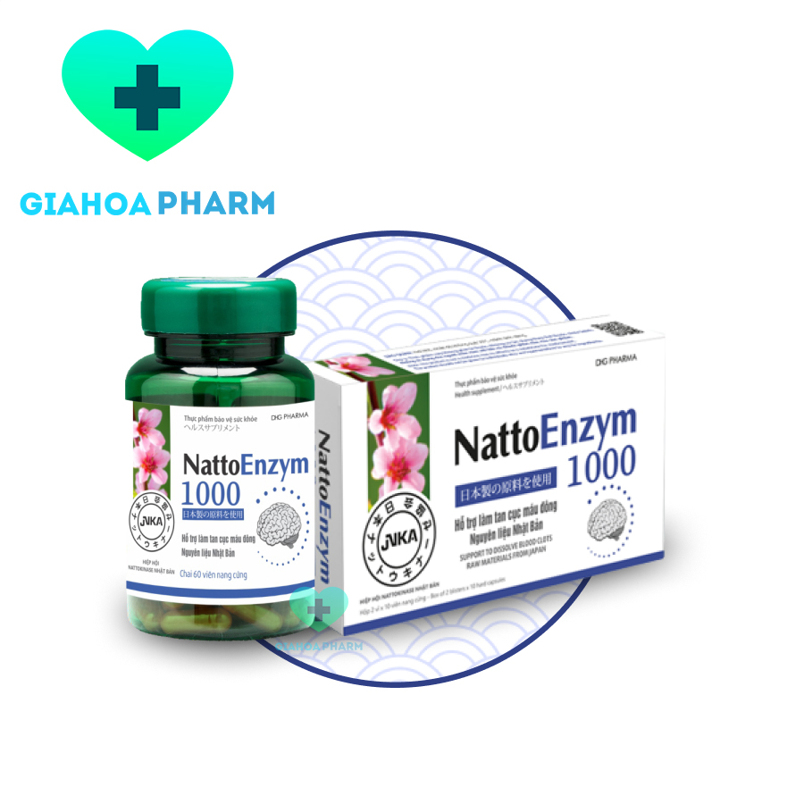 NattoEnzym / Natto Enzym 1000 - Hỗ trợ làm tan cục máu đông, nguy cơ tim mạch, huyết áp, đột quỵ, nguyên liệu Nhật Bản - Hộp 20 viên