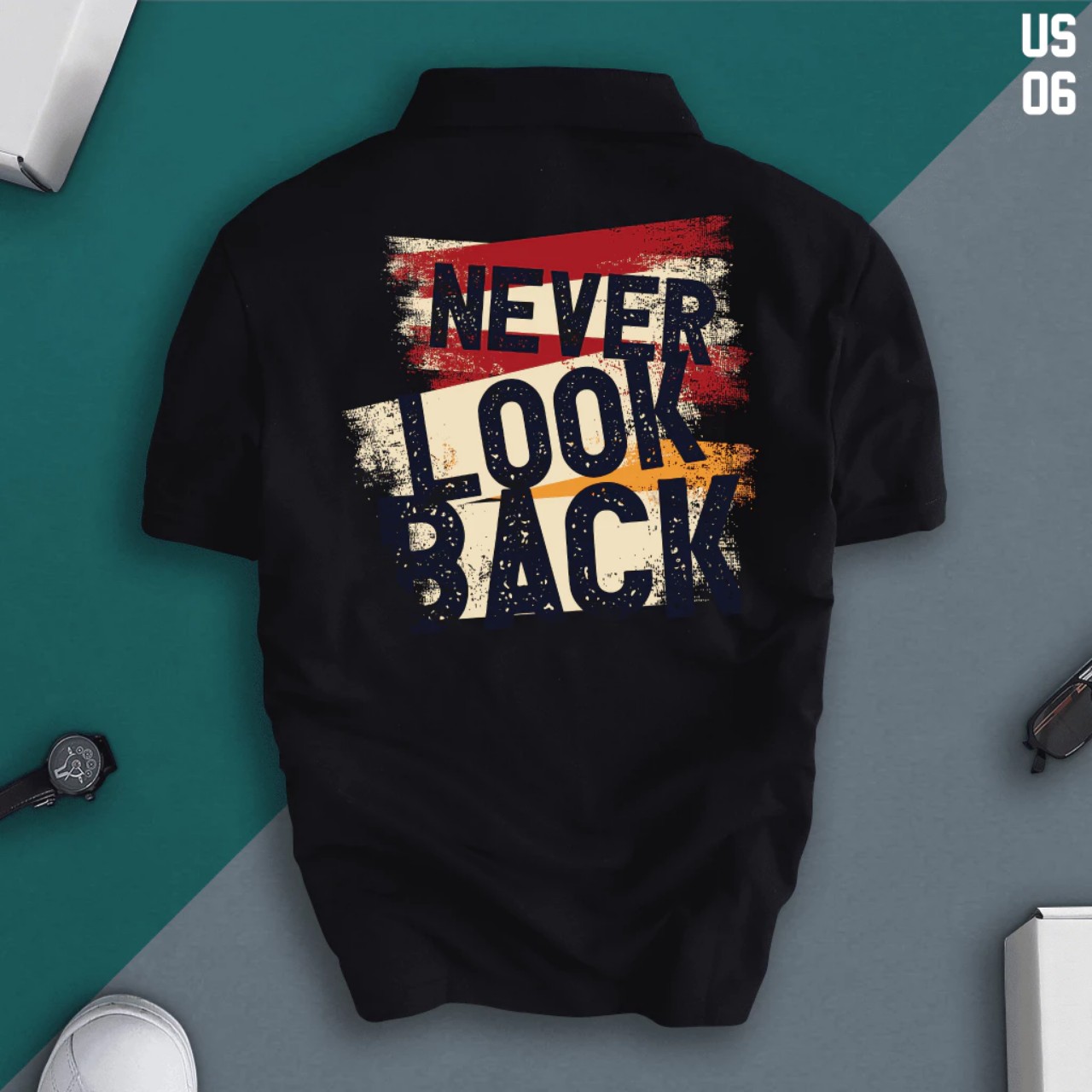 Áo thun cổ trụ cổ bâu NEVER LOOK BACK MỚI (VẢI DA CÁ) - AOTHUNSN