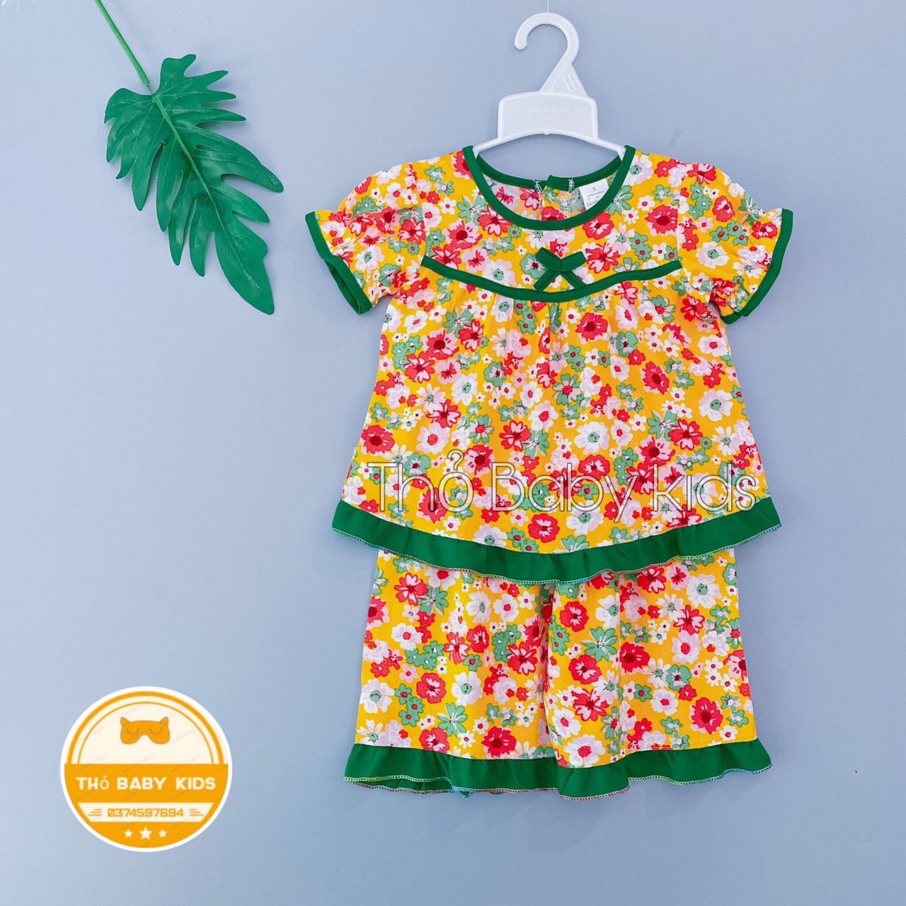 Bộ lanh/tole lửng thiết kế phối màu bé gái thỏ baby kids