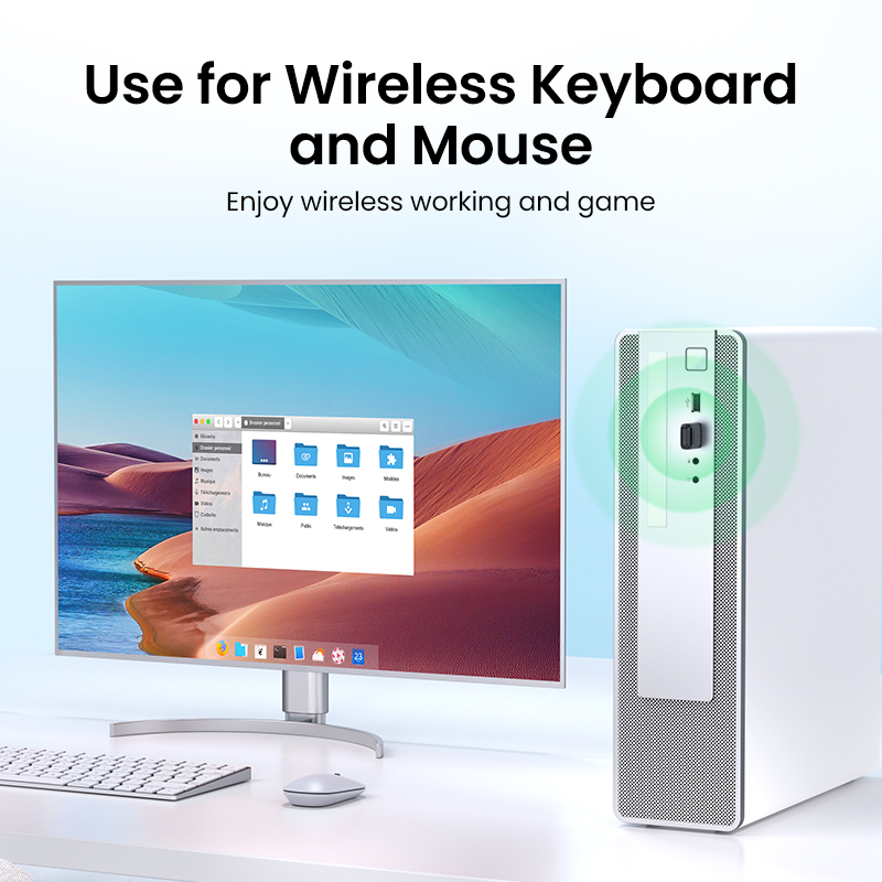 【Mua 1 vẫn Freeship】UGREEN Bluetooth 5.3 Mini Adapter PC USB Receiver Date Transfer for Wireless Mouse Keyboard Printer Speaker 20M Support Windows 11 10 8.1 Model:90225